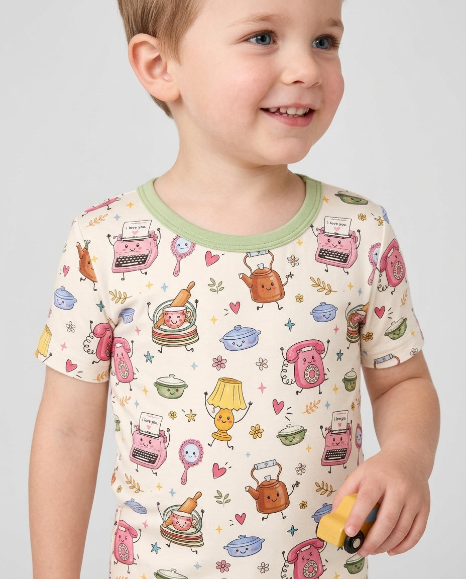 Conjunto de pijama de dos piezas de manga corta de bambú