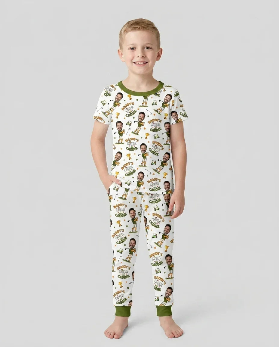 Custom Photo Daddy's Little Caddie Daddy & Me Matching Bamboo Two Piece Short Sleeve Pajama Set