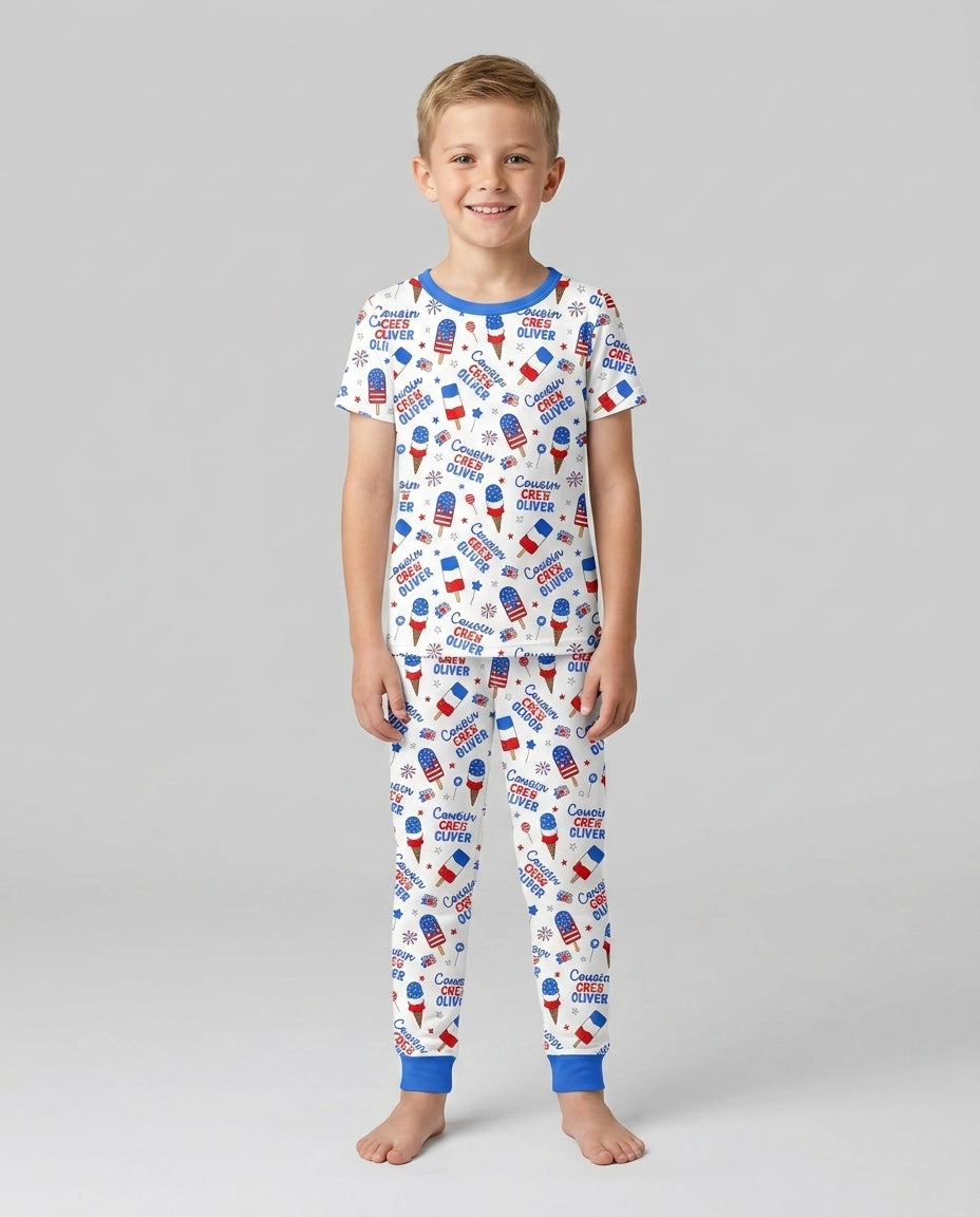 Conjunto de pijama de dos piezas de bambú de manga corta, plantilla personalizada
