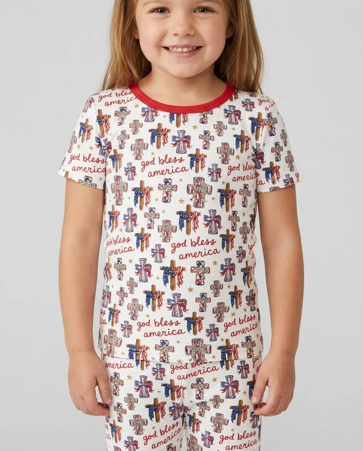 God Bless America Family Matching Bamboo Two Piece Short Sleeve Pajama Set