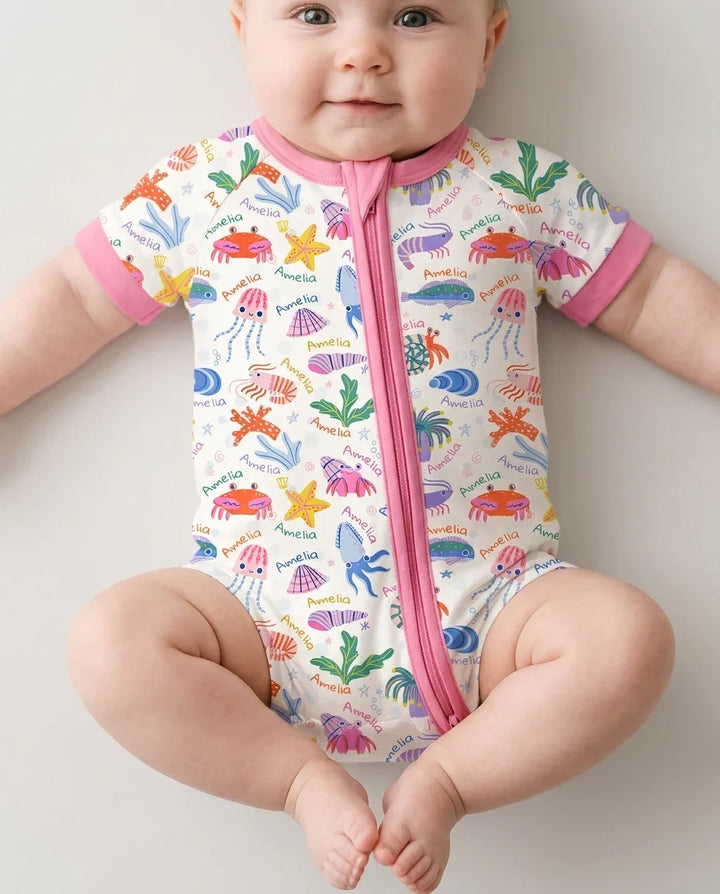 Tide Pool Pals Custom Name Bamboo Shorty Zippy