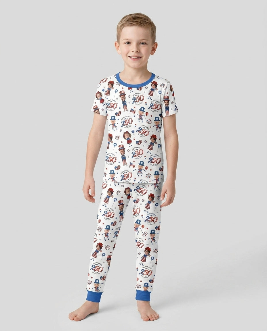 Custom Photo Smith Family Celebration  Bamboo Two Piece Short Sleeve Pajama Set