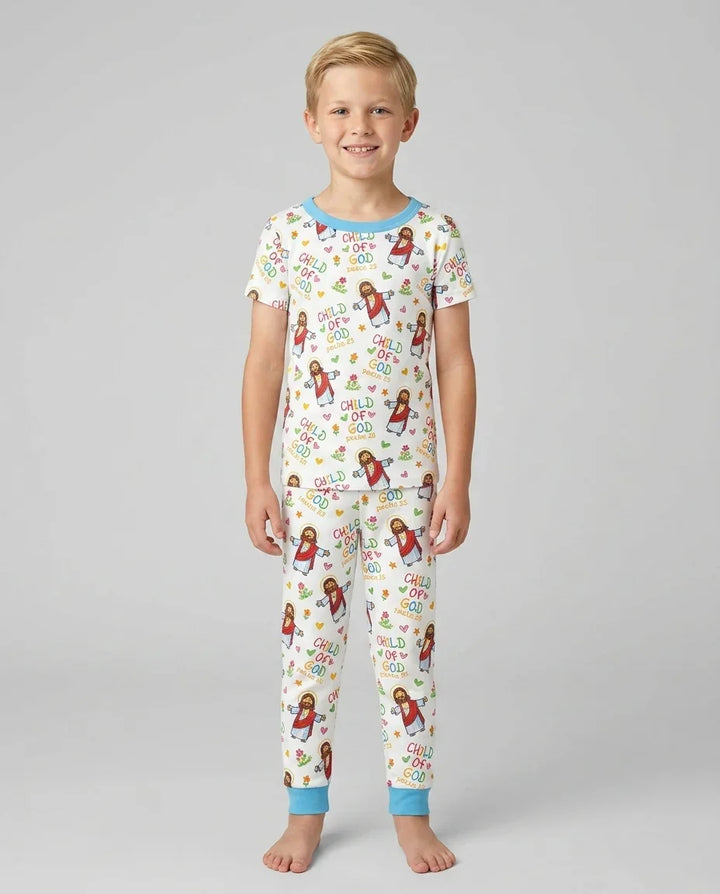 Jesus Loves Me Bamboo Two Piece Short Sleeve Pajama Set