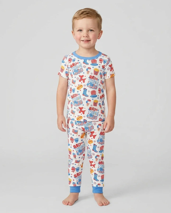 Red White & 250 Bamboo Two Piece Short Sleeve Pajama Set