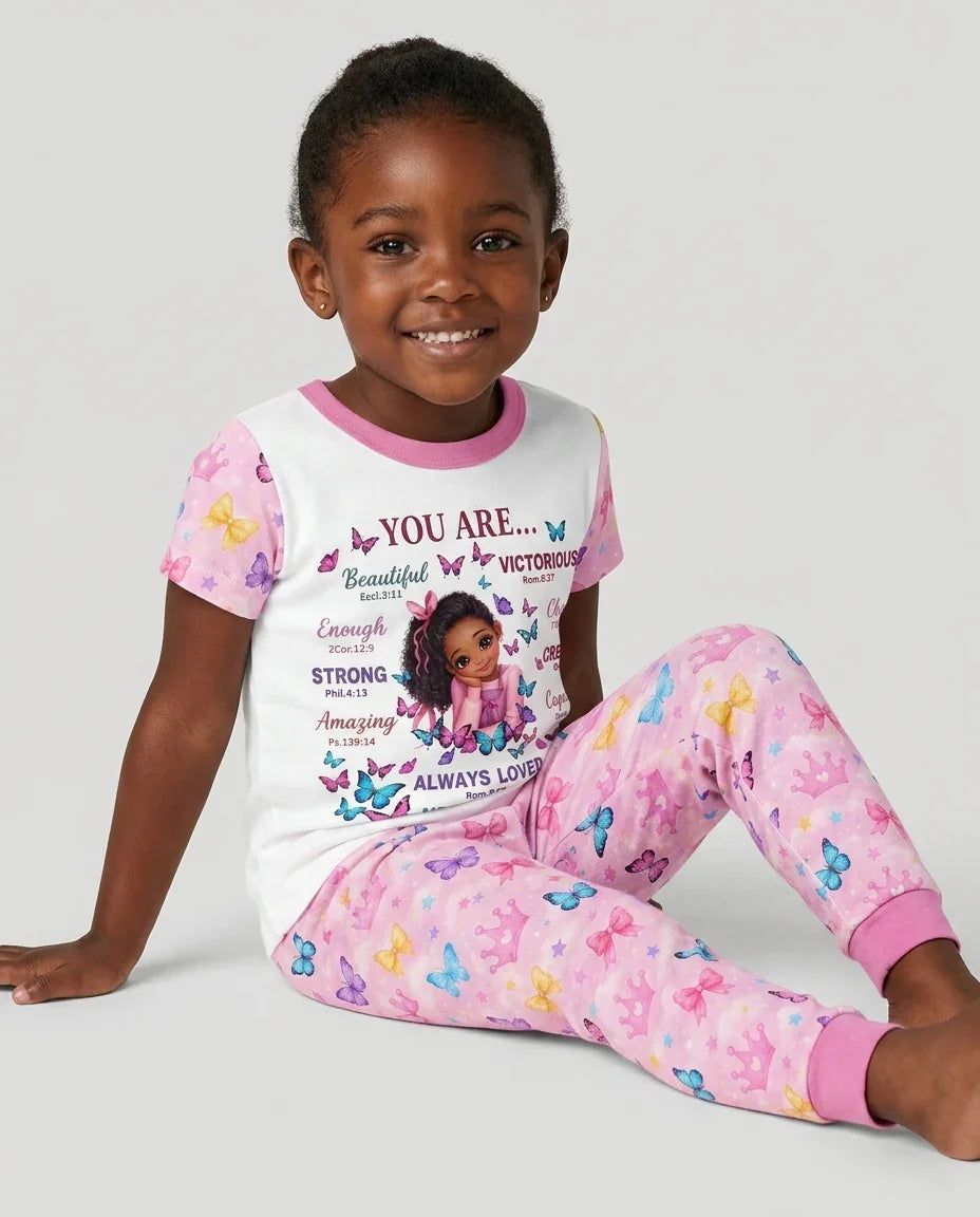 Black Girl Religious You Are Beautiful Bamboo Two Piece Short Sleeve Pajama Set