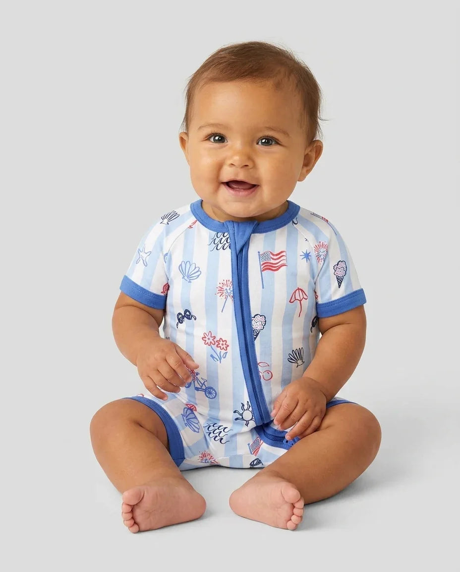 Mameluco Red, White & Beachy de bambú para toda la familia