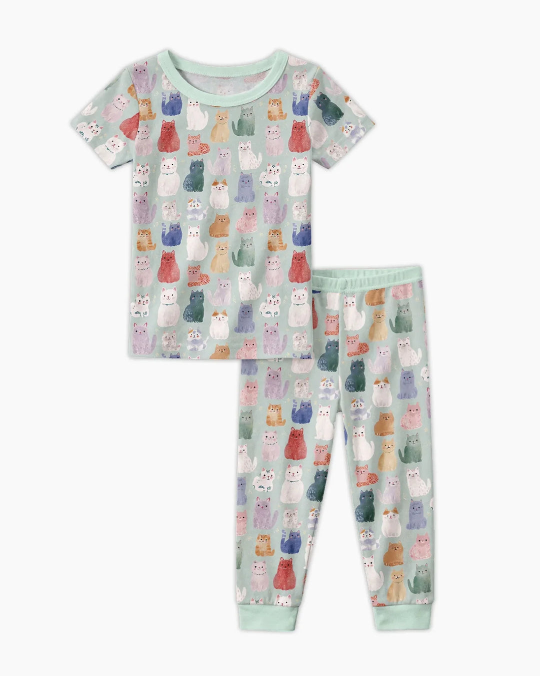Enchanted Happy Kitty Family Matching Bamboo Two Piece Short Sleeve Pajama Set