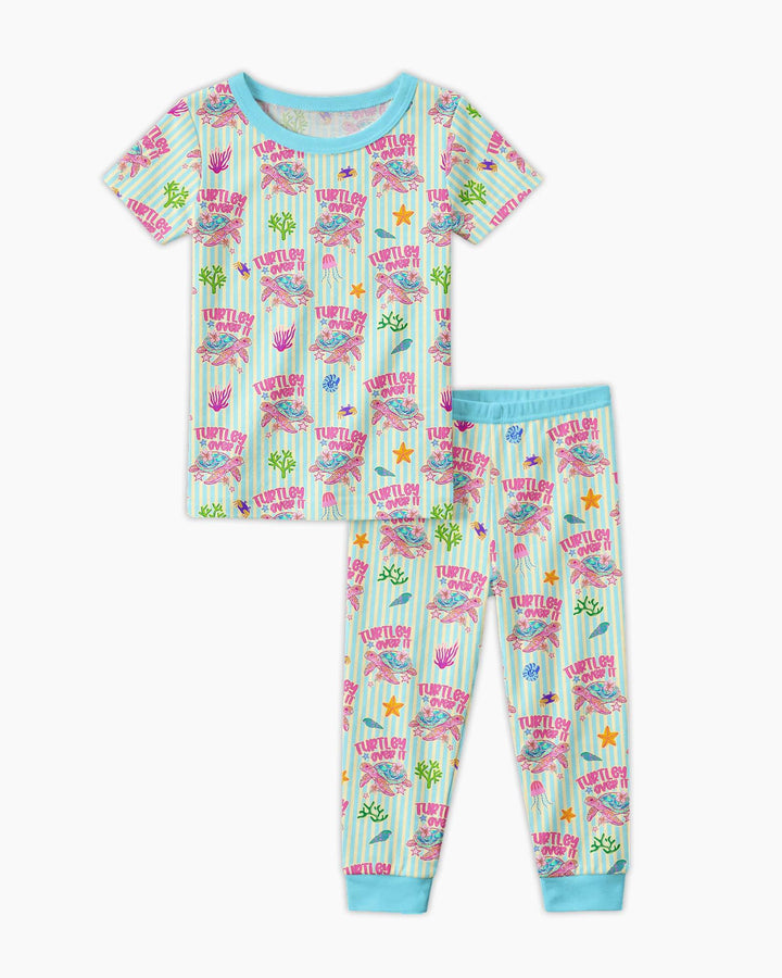 Turtley Over It Family Matching Bamboo Two Piece Short Sleeve Pajama Set