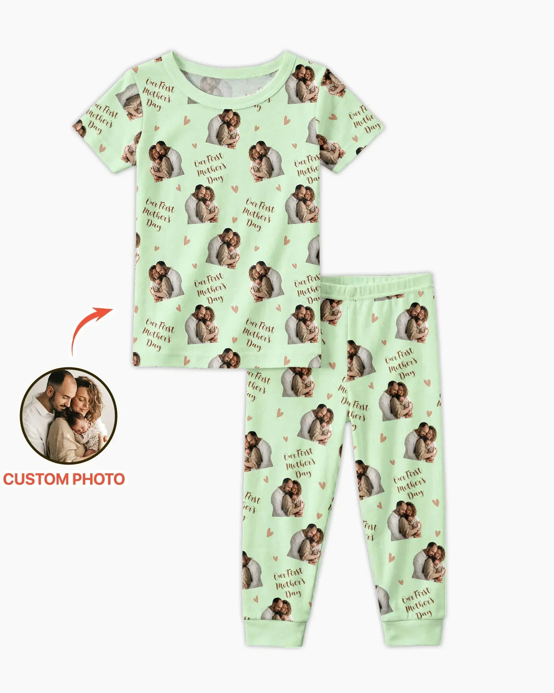 Pijama de dos piezas con foto personalizada "Our First as Parents" de bambú y manga corta