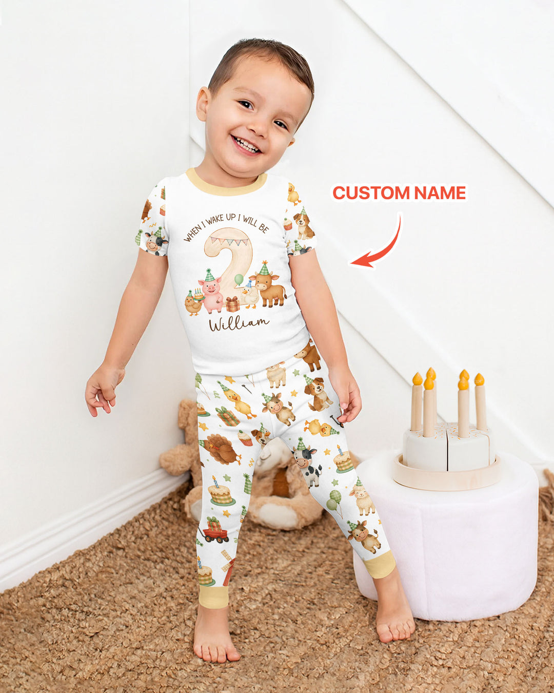 Personalized Farm Animals When I Wake Up I Will Be Birthday Bamboo Two Piece Short Sleeve Pajama Set