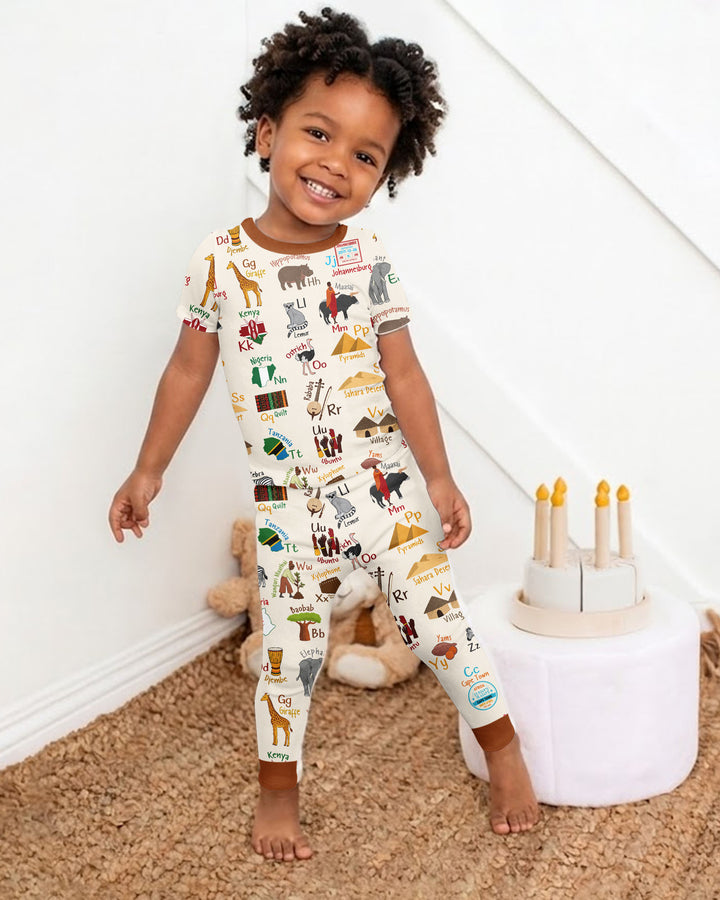Explore Africa Geography Alphabet Bamboo Two Piece Short Sleeve Pajama Set