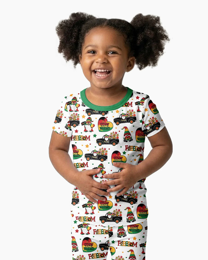 Gnome Happy Juneteenth Bamboo Two Piece Short Sleeve Pajama Set