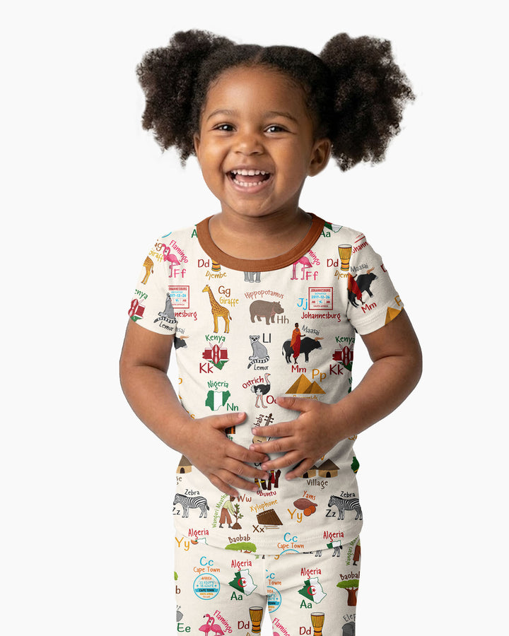 Explore Africa Geography Alphabet Bamboo Two Piece Short Sleeve Pajama Set
