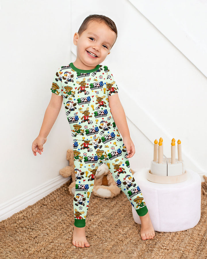 Soccer Cup Cute Mascots Bamboo Two Piece Short Sleeve Pajama Set