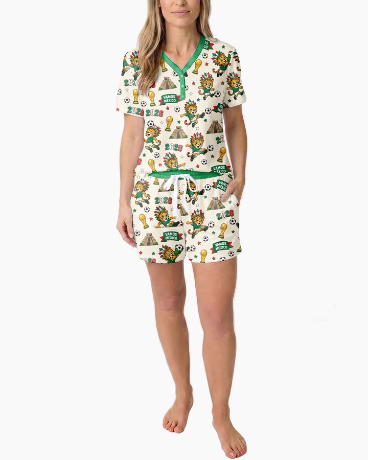 Jaguar 2026 Vamos Mexico Family Matching Bamboo Women Short Sleeve Short Pajama Set