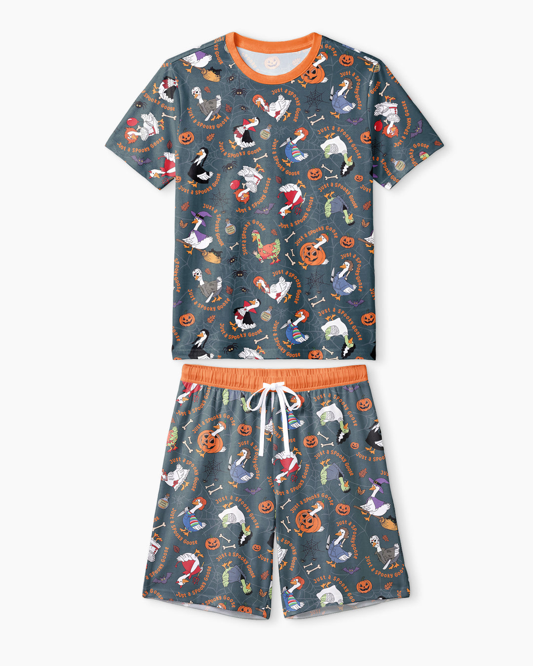 Just A Spooky Goose Family Matching Bamboo Men Short Sleeve Short Pajama Set