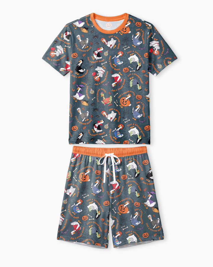 Just A Spooky Goose Family Matching Bamboo Men Short Sleeve Short Pajama Set