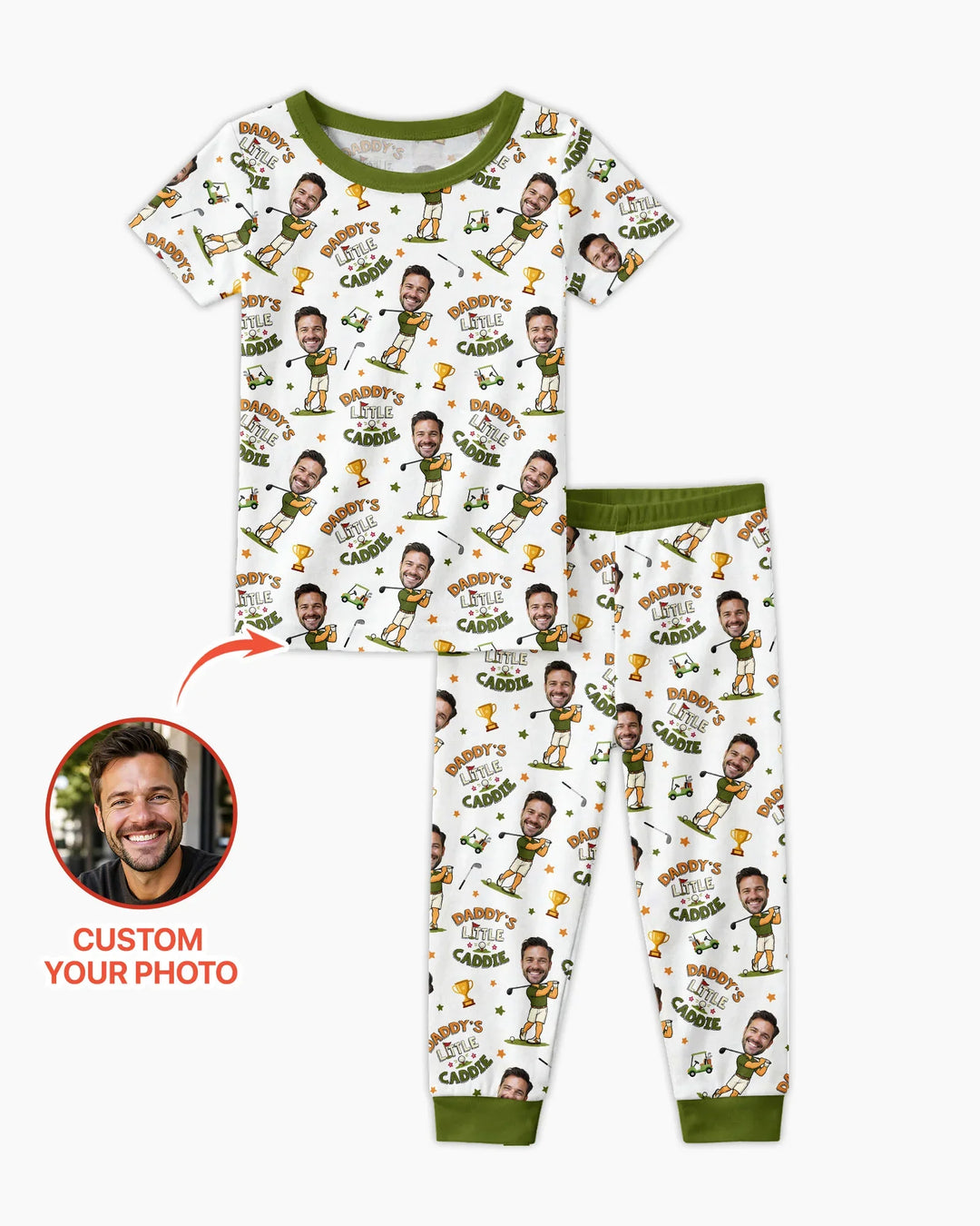 Custom Photo Daddy's Little Caddie Daddy & Me Matching Bamboo Two Piece Short Sleeve Pajama Set