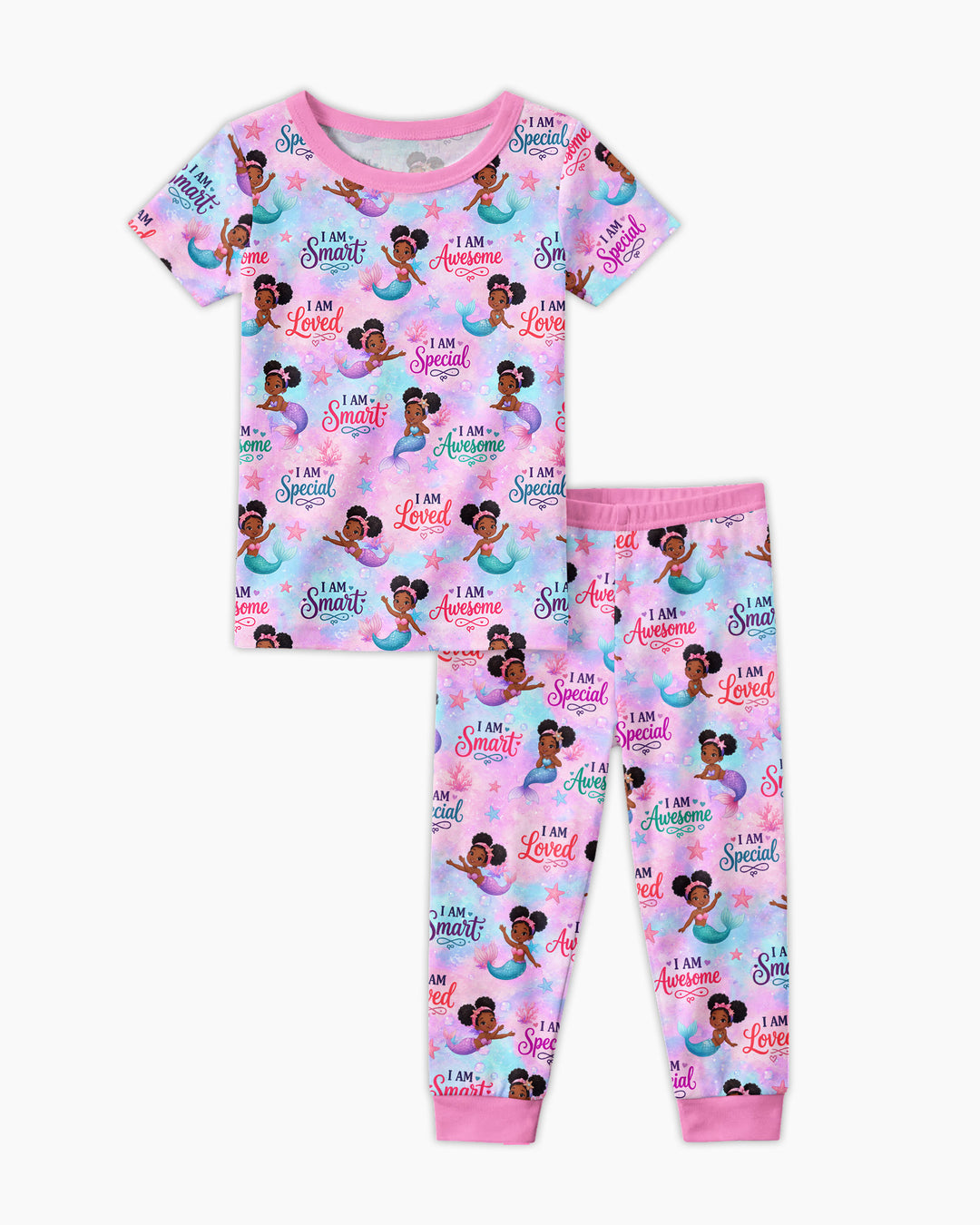 Black Mermaid I Am Strong Bamboo Two Piece Short Sleeve Pajama Set