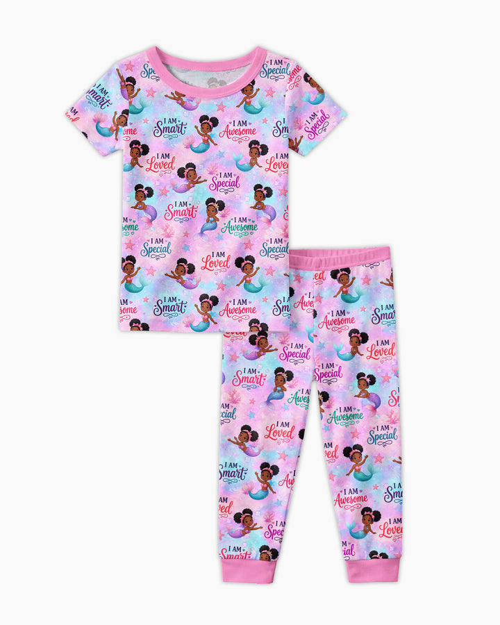 Black Mermaid I Am Strong Bamboo Two Piece Short Sleeve Pajama Set
