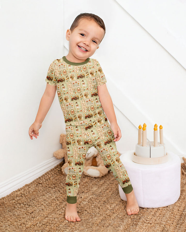 Farmhouse Fall Goose Family Matching Bamboo Two Piece Short Sleeve Shorts Pajama Set