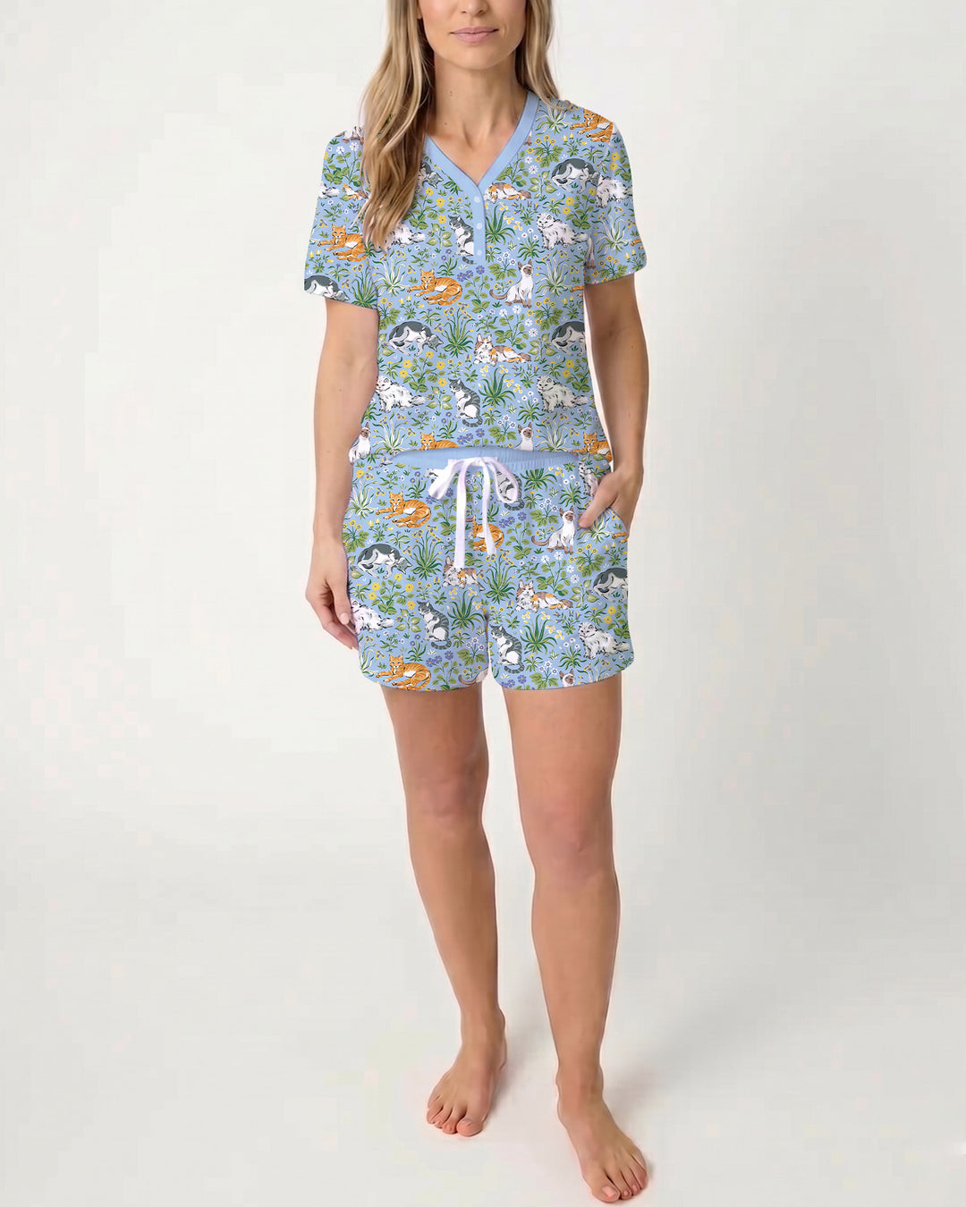 Kitten Garden Family Matching Bamboo Women Short Pajama Set