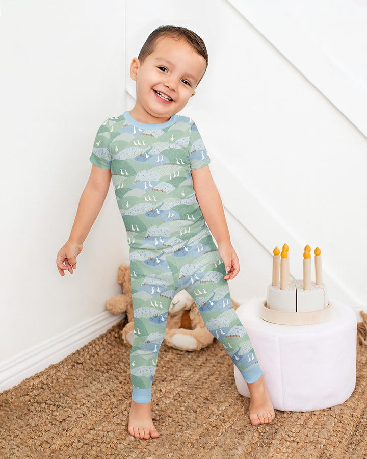 Wandering Geese Family Matching Bamboo Two Piece Short Sleeve Pajama Set