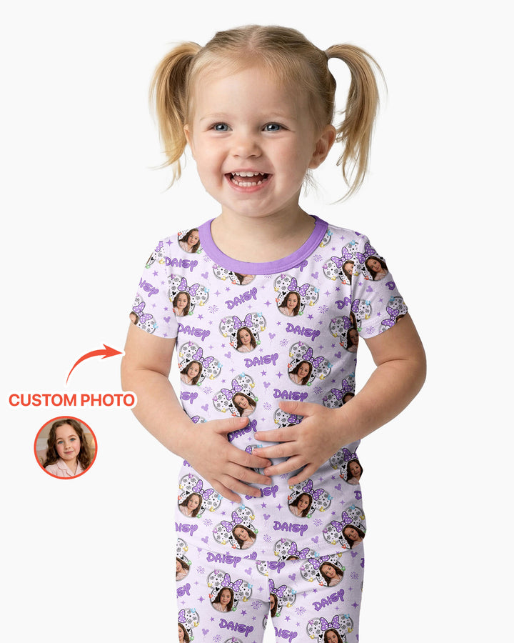 Custom Photo Little Princess Bamboo Two Piece Short Sleeve Pajama Set