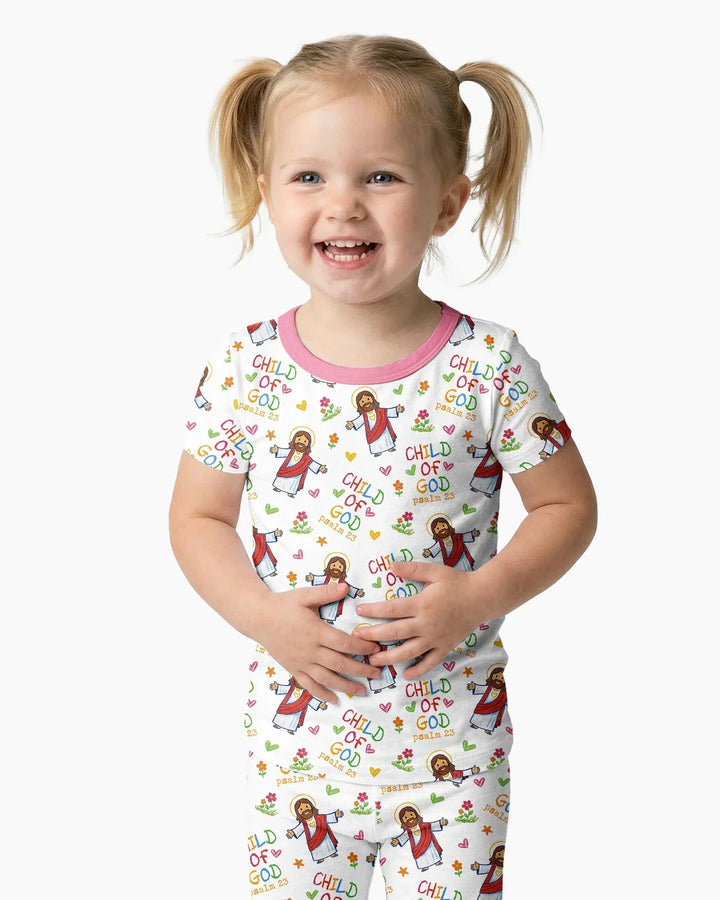 Jesus Loves Me Bamboo Two Piece Short Sleeve Pajama Set