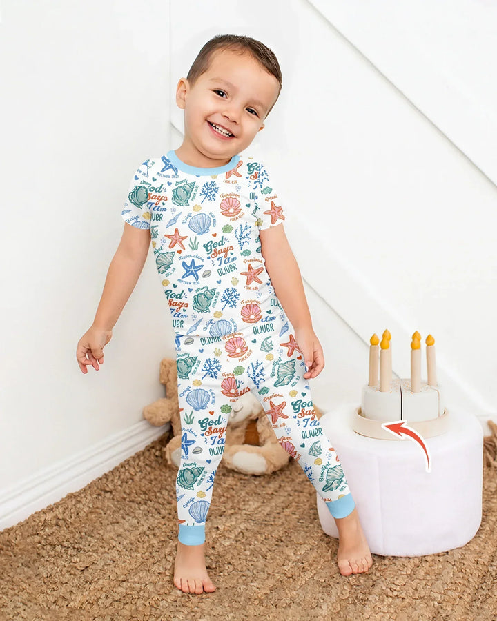 Coastal God Says I Am Custom Name Bamboo Two Piece Short Sleeve Pajama Set