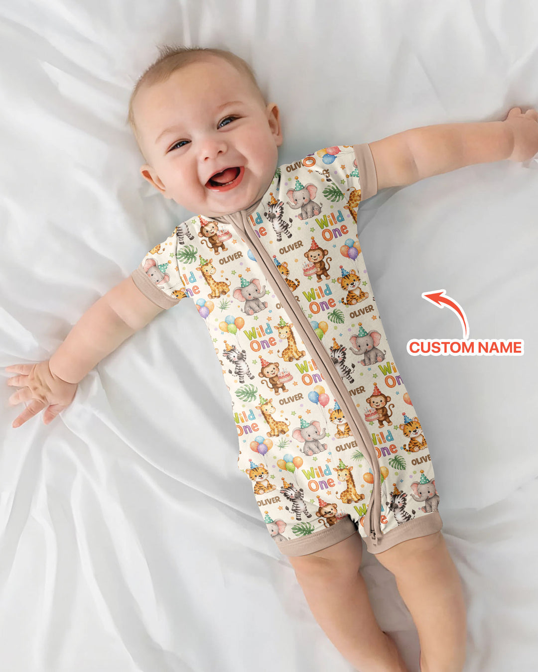 Custom Name 1st Birthday Wild One Bamboo Shorty Zippy