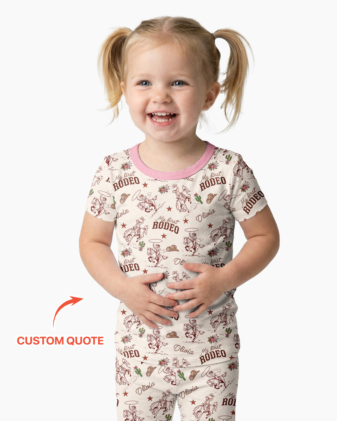 Custom Name First Rodeo Family Matching Bamboo Two Piece Short Sleeve Pajama Set