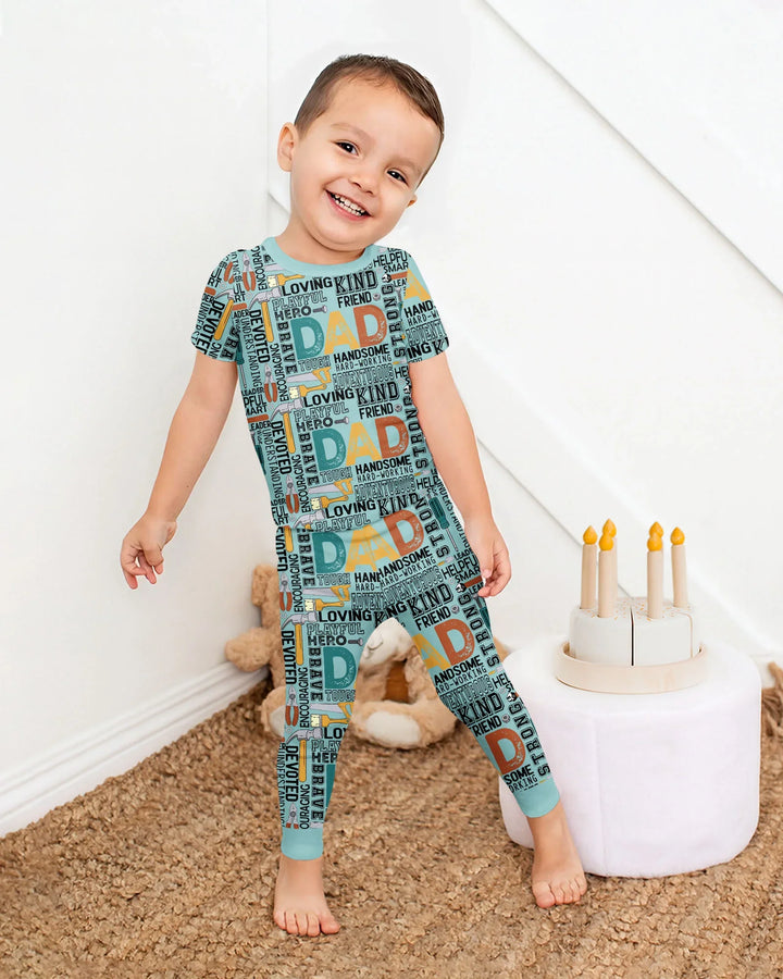 Dad Word Collage Bamboo Two Piece Short Sleeve Pajama Set