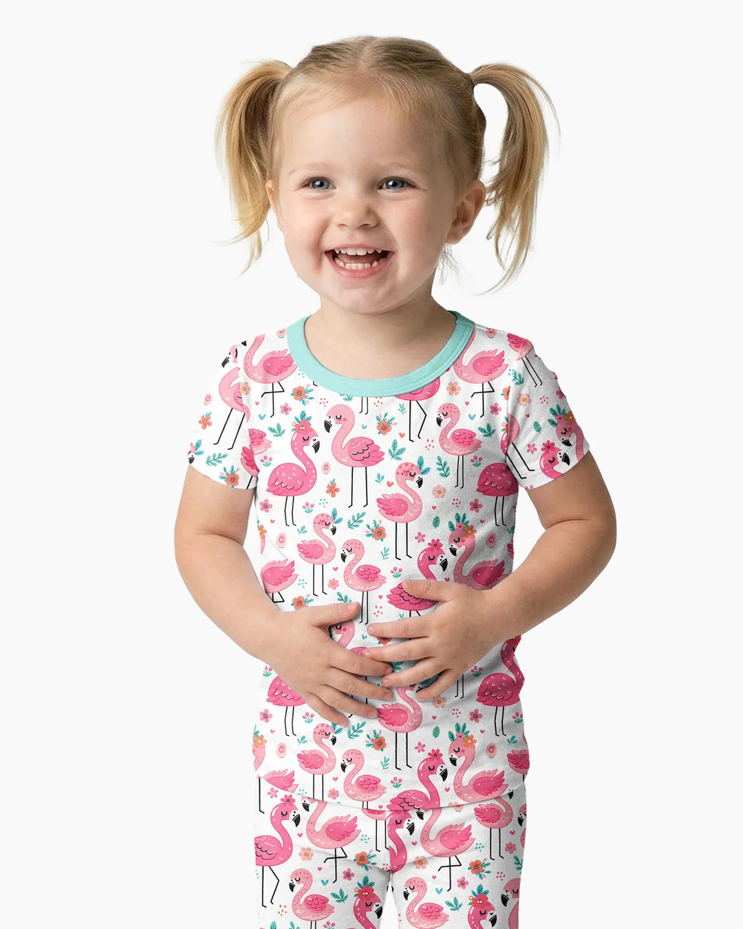 Hello Flamingo Bamboo Two Piece Short Sleeve Pajama Set