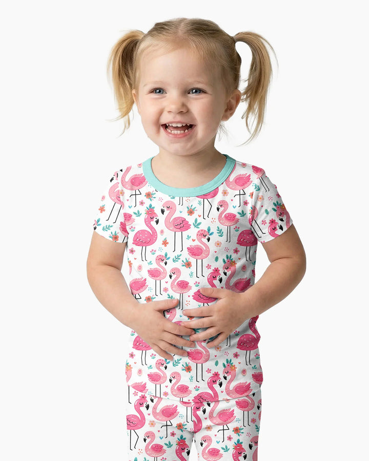 Hello Flamingo Bamboo Two Piece Short Sleeve Pajama Set