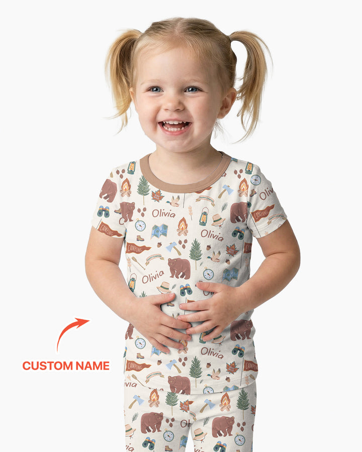 Conjunto de pijama de dos piezas de bambú de manga corta, plantilla personalizada