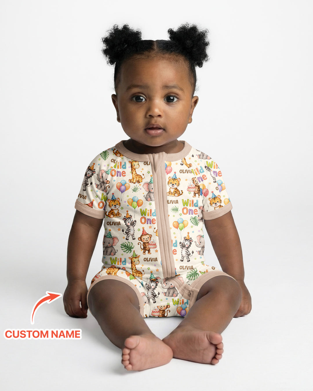 Custom Name 1st Birthday Wild One Bamboo Shorty Zippy