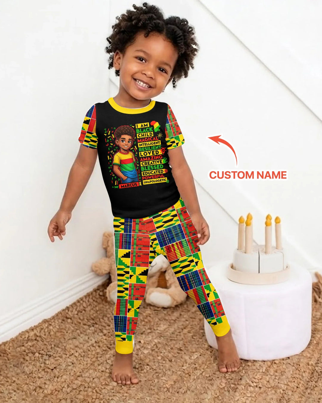 Custom Name I Am Black Child BoyBamboo Two Piece Short Sleeve Pajama Set