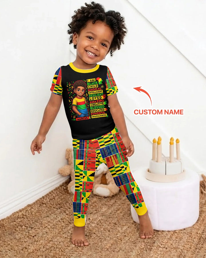 Custom Name I Am Black Child BoyBamboo Two Piece Short Sleeve Pajama Set