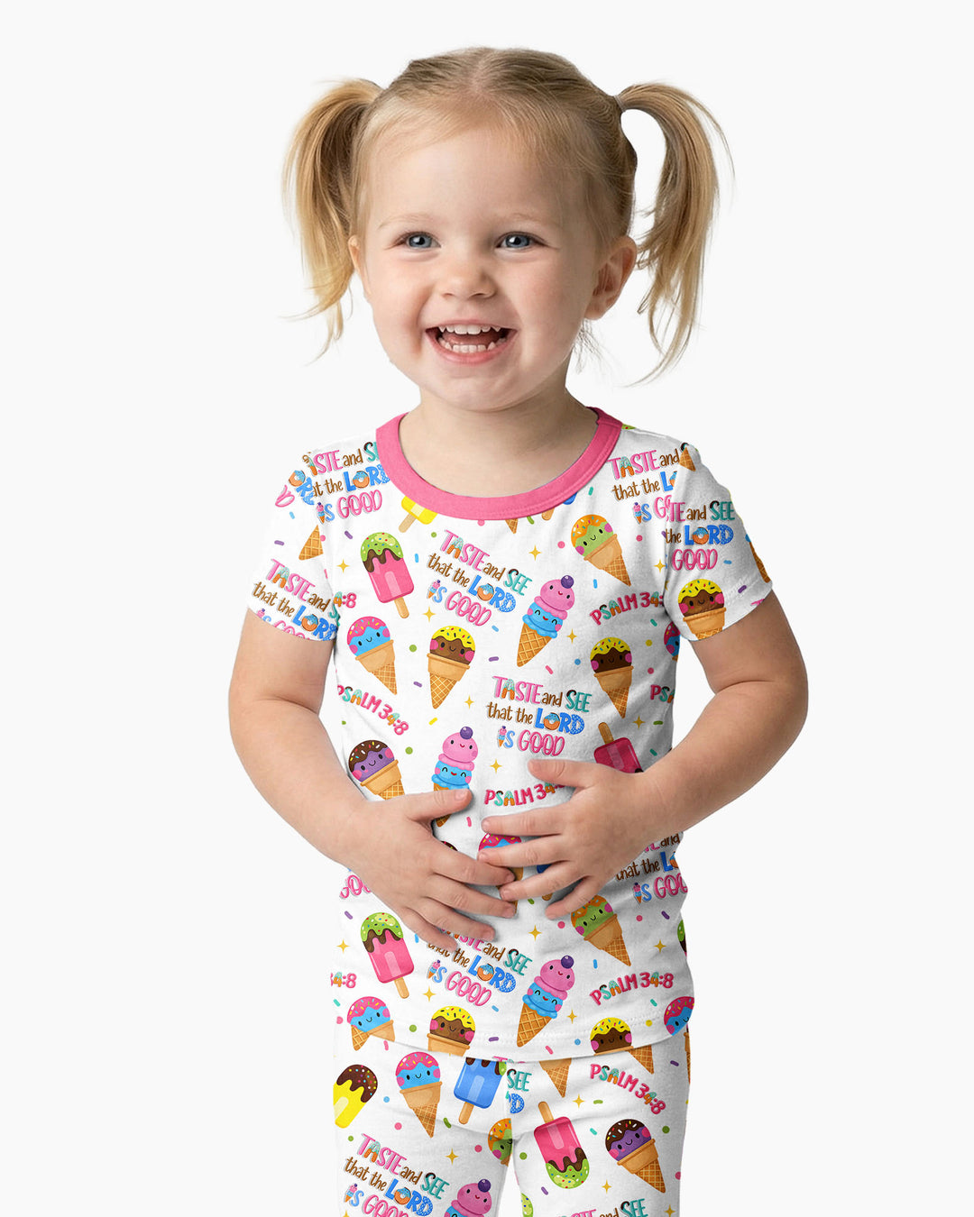 Jesus Summer Ice Cream Taste and See That The Lord Is Good Bamboo Two Piece Short Sleeve Pajama Set