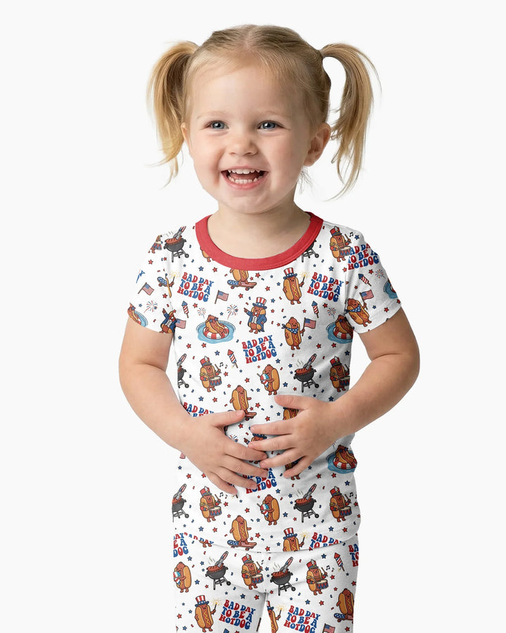 Hot Dog Patriotic Bamboo Two Piece Short Sleeve Pajama Set