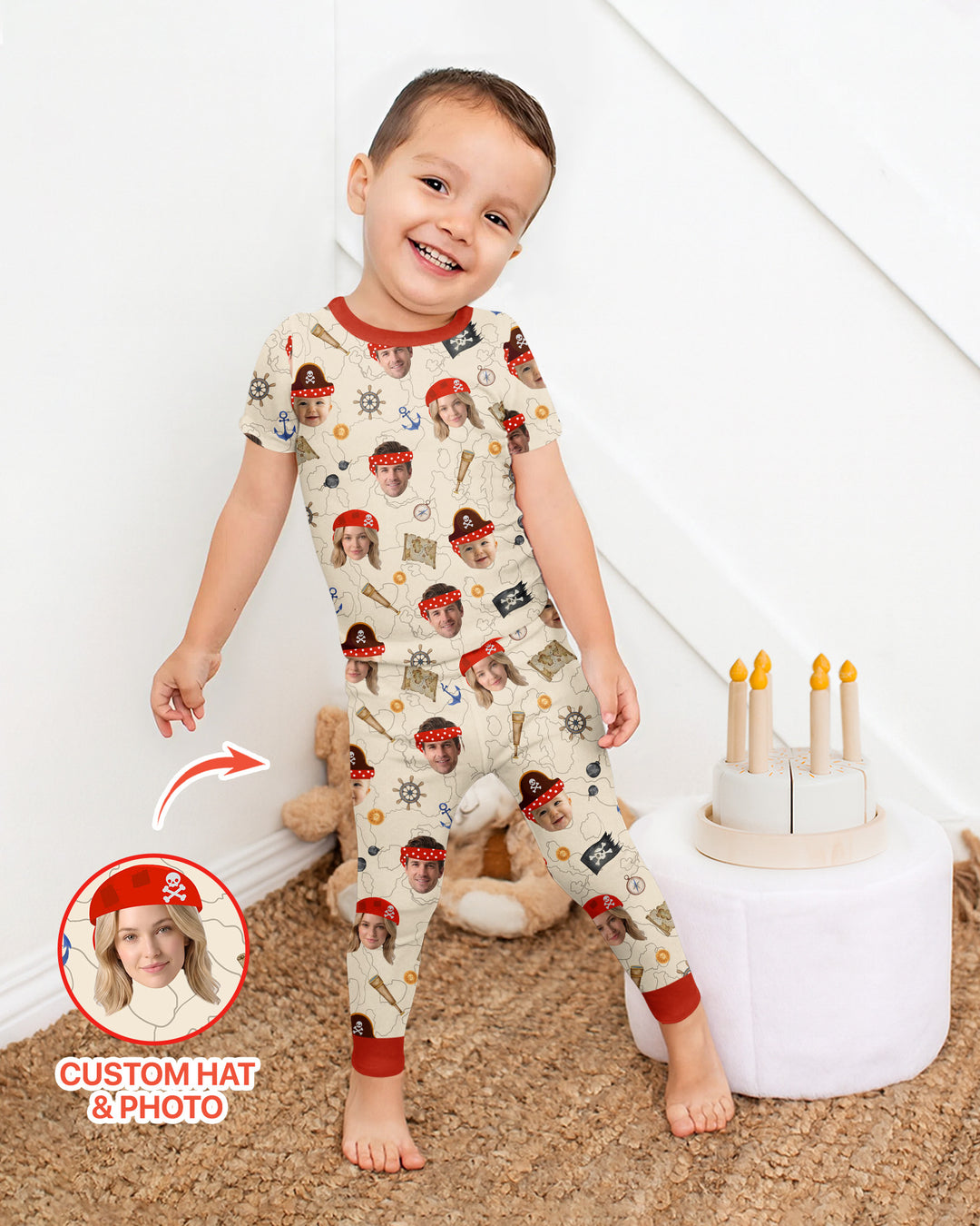 Custom Photo Treasure Map Adventures Family Matching Bamboo Two Piece Short Sleeve Pajama Set