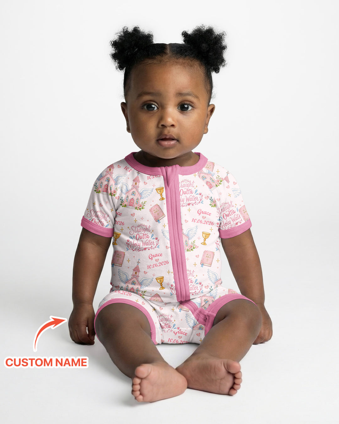 Custom Name Baptism Christening Straight Outta Holy Water Bamboo Shorty Zippy