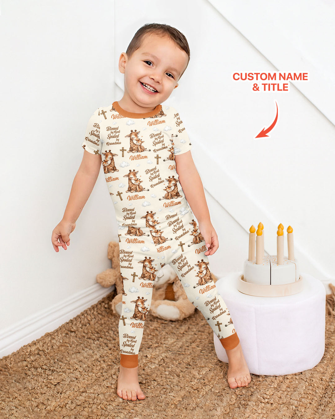 Custom Name Blessed By God Spoiled By Grandma Bamboo Two Piece Short Sleeve Pajama Set