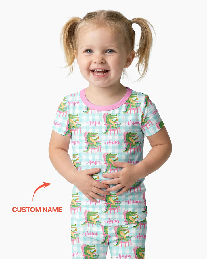 Custom Name Preppy Later Gator Bamboo Two Piece Short Sleeve Pajama Set