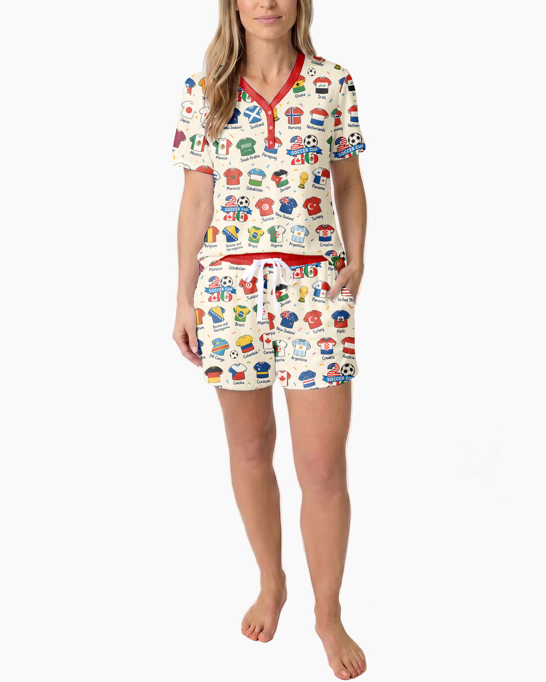 2026 Soccer World Jersey Flag Family Matching Bamboo Women Short Sleeve Short Pajama Set (Copy)
