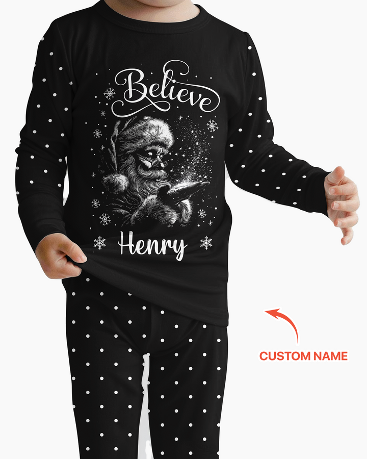 Custom Name Vintage Believe Santa Bamboo Two Piece Long Sleeve Pajama Set