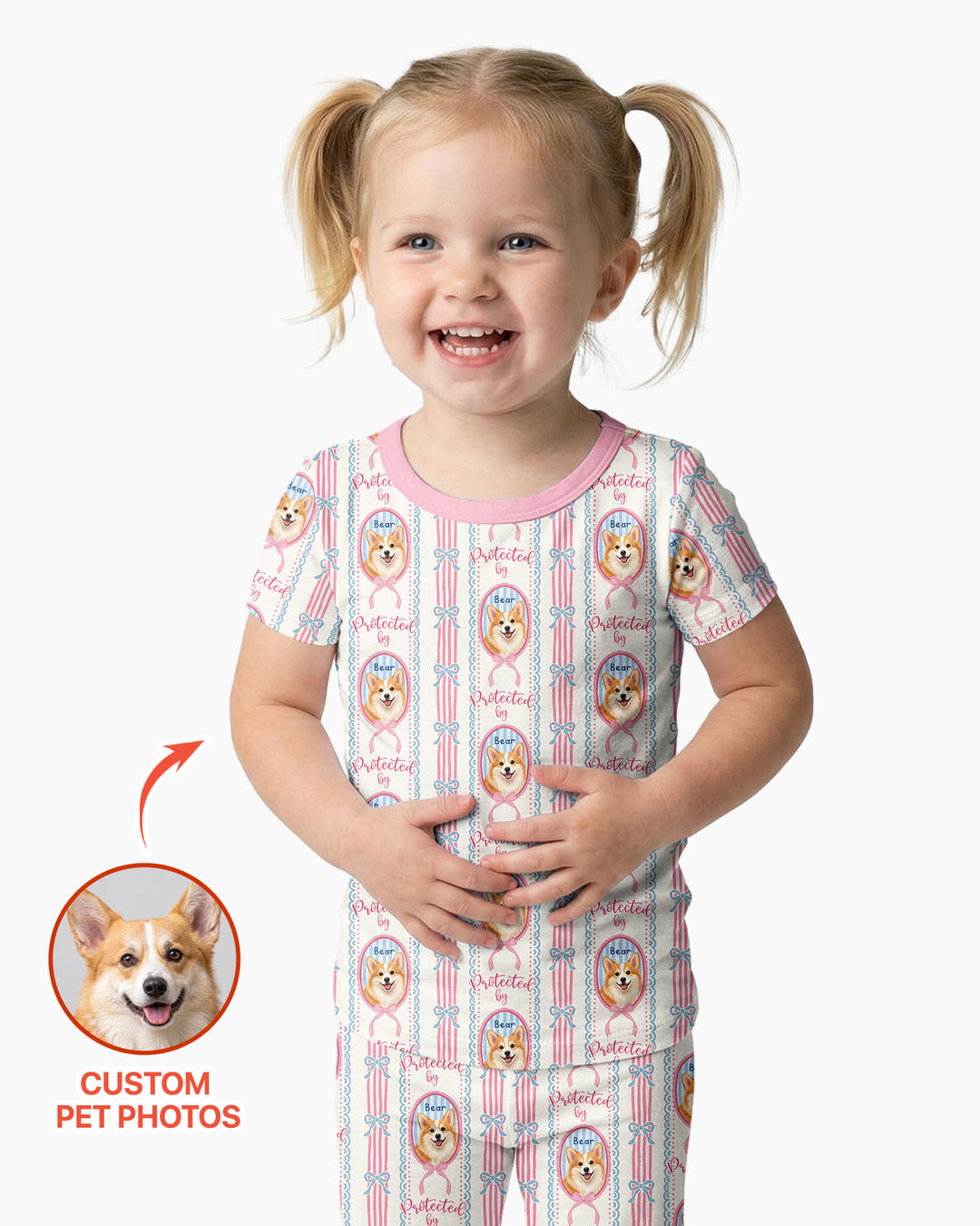 Custom Coquette Pet Photo Little Protector Bamboo Two Piece Short Sleeve Pajama Set