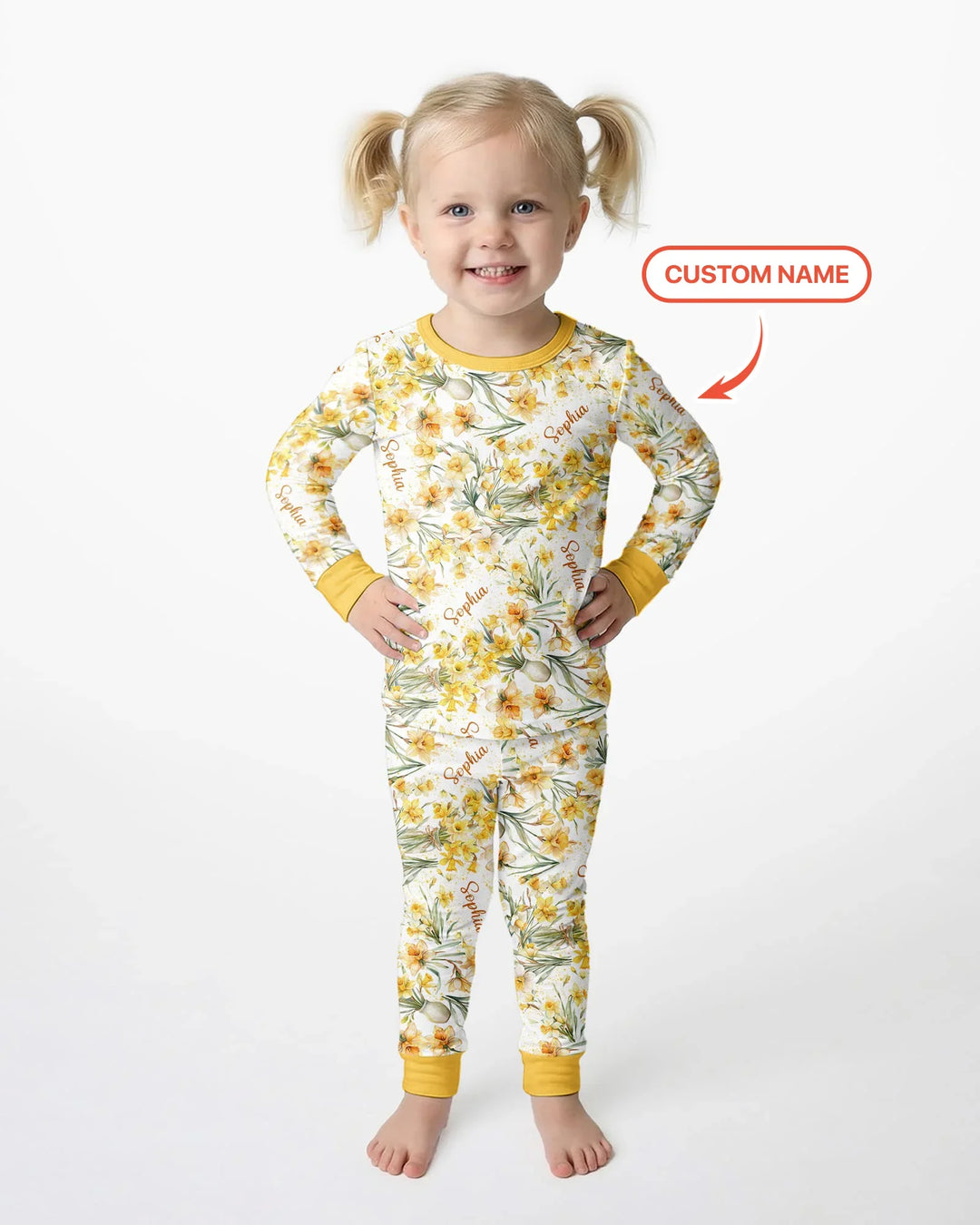 Custom Name Birth Month Flowers Bamboo Two Piece Long Sleeve Pajama Set