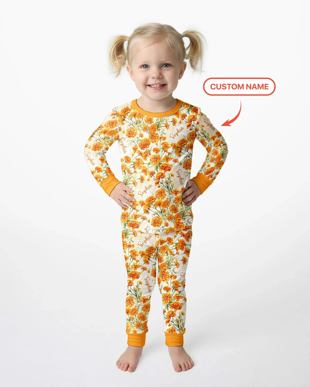 Custom Name Birth Month Flowers Bamboo Two Piece Long Sleeve Pajama Set